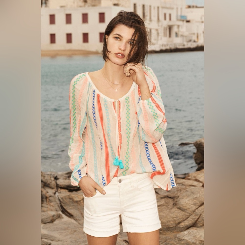 Anthropologie manna embroidered peasant top payal pratap boho gauzy summer